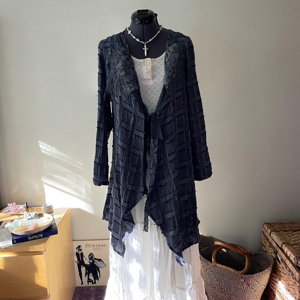 Y2K vintage 2000s pretty angel navy blue long cardigan duster fairy core boho - Picture 3 of 7